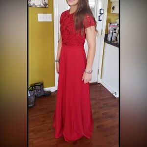 Red Lace Bodice Maxi Dress - Women